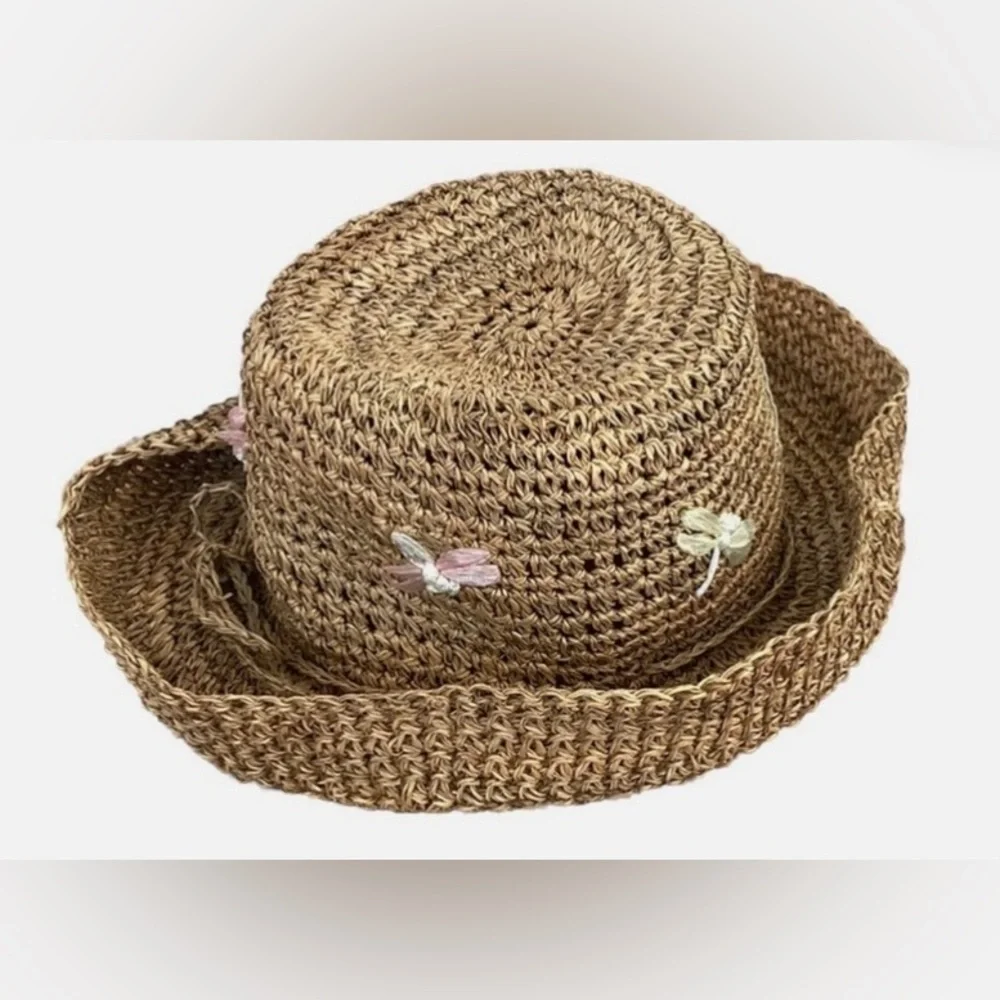 Disney Winnie the Pooh Patch Sun Bucket Woven Dragonfly Brim Straw Hat